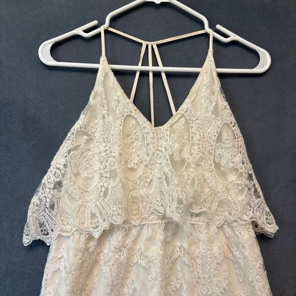 ASTR Dress Crochet Lace Dainty Fairy Whimsical Mesh Tiered Maxi Cottage Ethereal - Picture 9 of 15